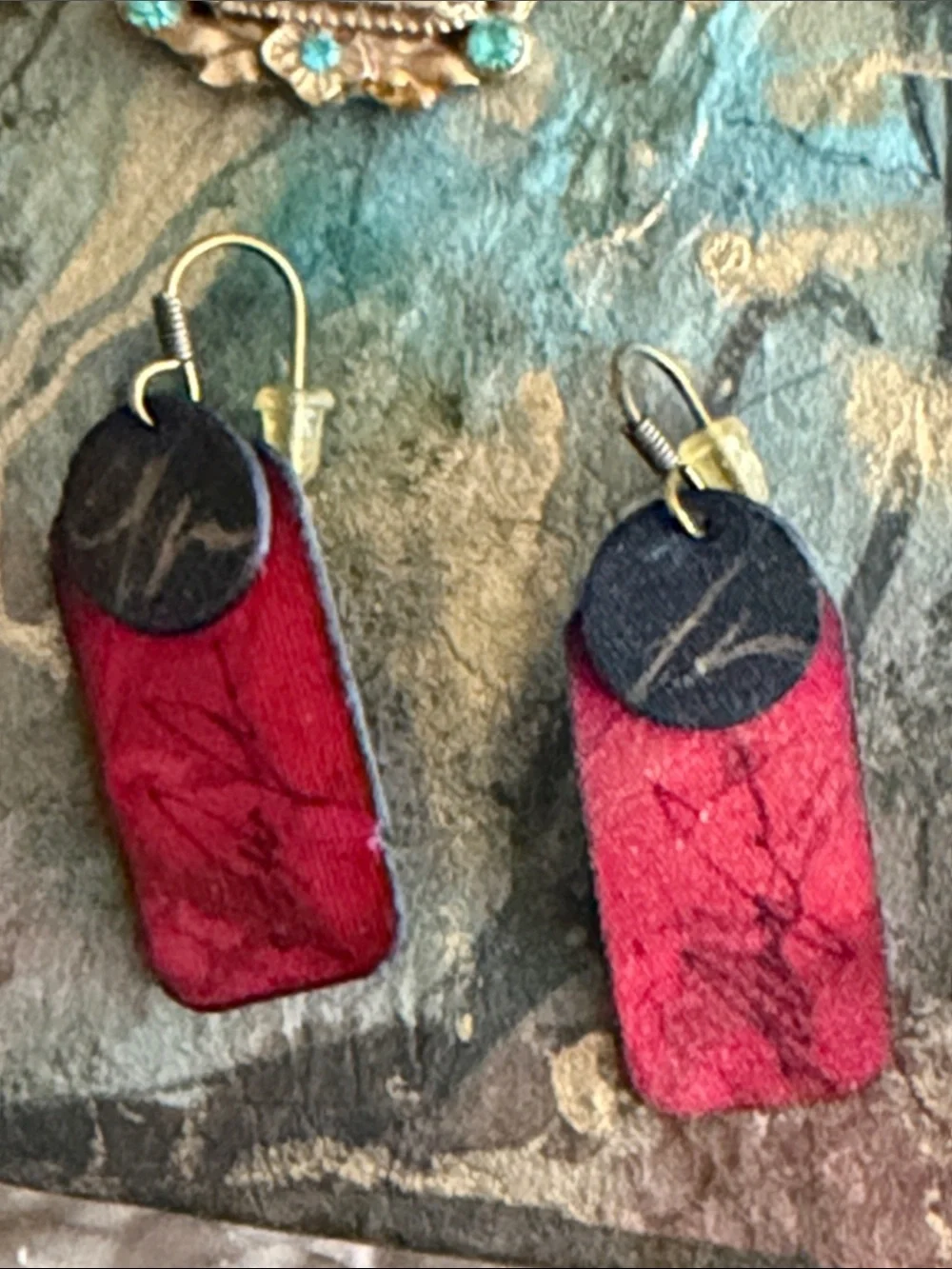 Asian style pierced earrings red black light weight they’re made of paper